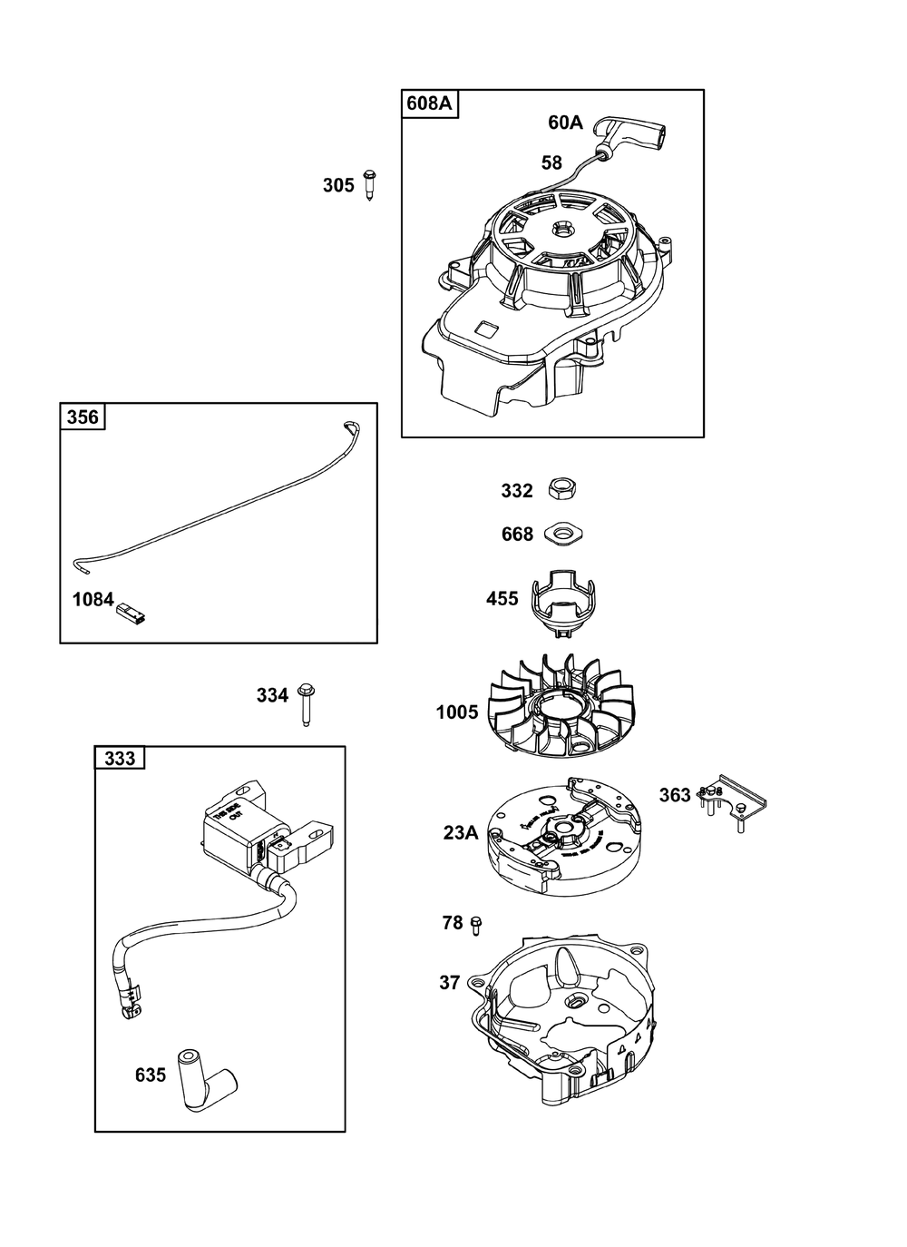 Flywheel, Ignition, And Starter Group Diagram and Parts List for 103M02-0118-H5 100000 - 19Z999 Briggs and Stratton Engine